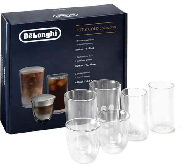 DeLonghiDLSC326 Double Wall Hot & Cold Collection Coffee Glasses - Pack of 6, Clear 8004399021860