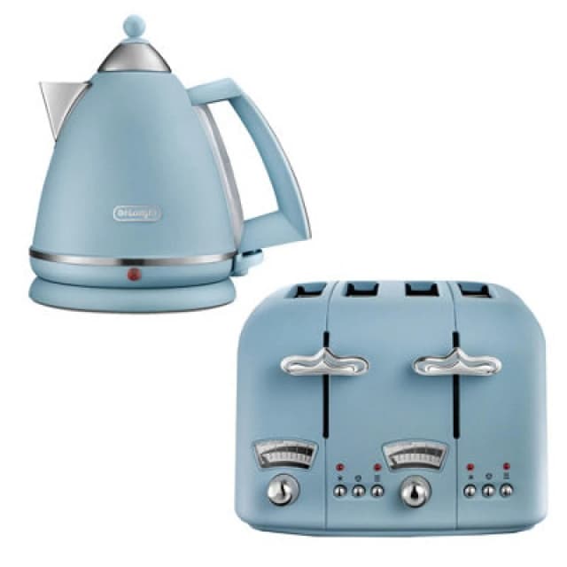 DeLonghi Argento 1.7L Kettle & 4 Slice Toaster Set, Blue - DeLonghi DLPK1