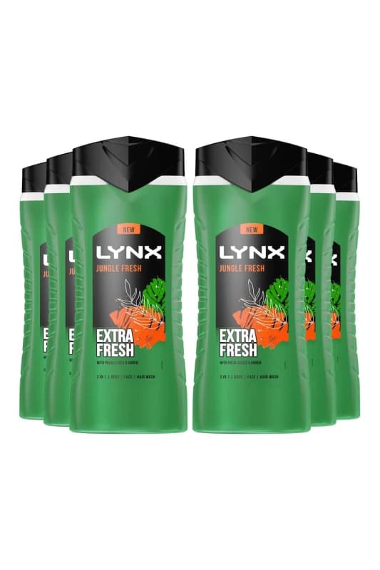 Lynx 3in1 Body, Face & Hair Wash 'Shower Gel' 500ml 6 Pack Green male