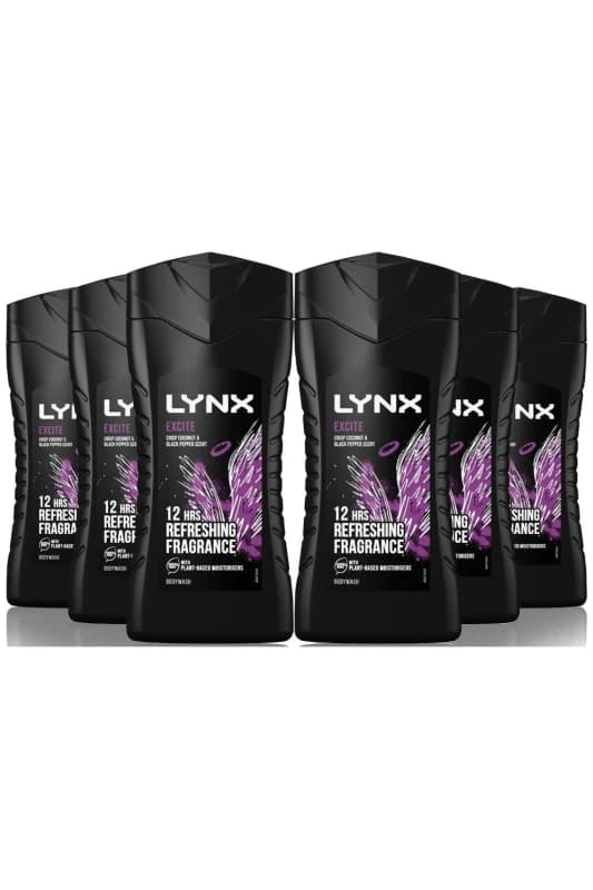 Lynx Excite 12H Fragrance Shower Gel 'Body Wash', 6x225ml Purple male