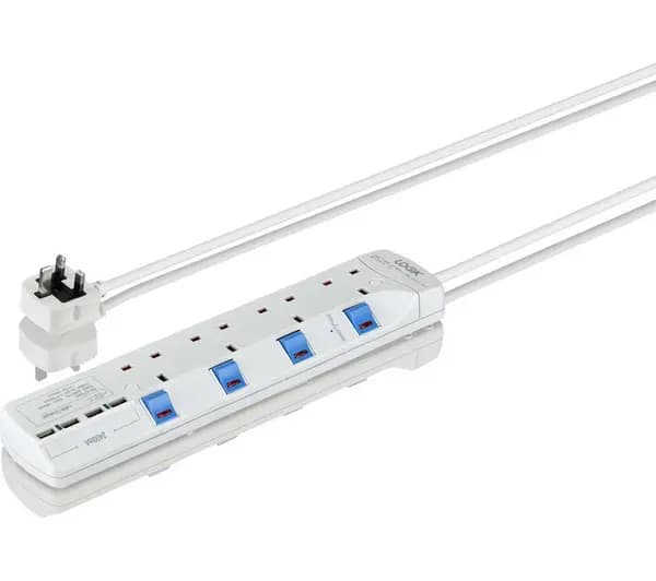 Logik L4W2SU18 Surge Protected 4-socket Extension Lead with USB 2m