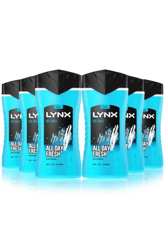 Lynx Ice Chill 12H Fragrance Shower Gel 'Body Wash', 6x225ml Blue male