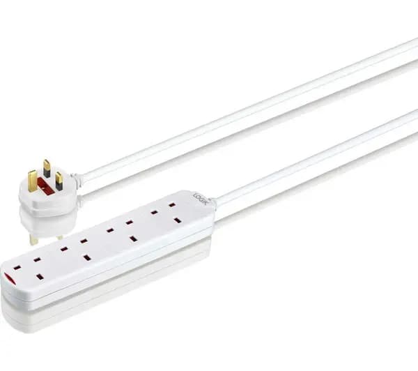 Logik L4WAY2T18 4-Socket Extension Lead 2m, Twin Pack