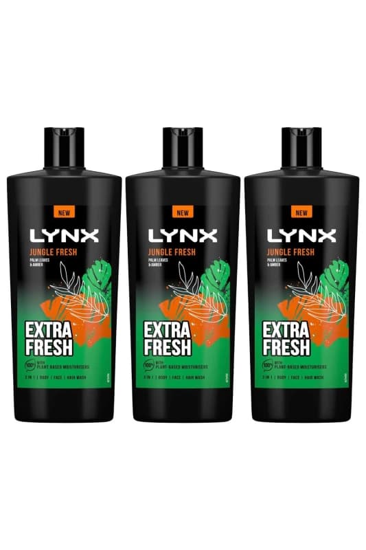 Lynx 3in1 Body, Face & Hair Wash 'Shower Gel' 700ml 3pk Green male
