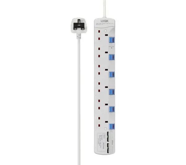 Logik L6W4SU18 Surge Protected 6 Socket with USB Extension Lead 4m