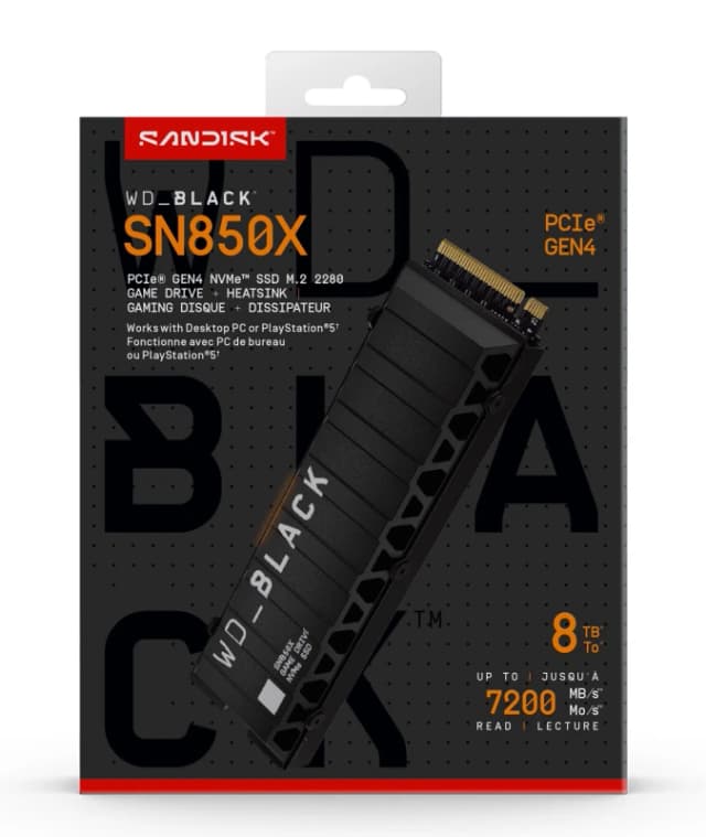 Western Digital WD_BLACK SN850X 8TB M.2 Internal SSD with Heatsink, PS5 Ready WDS800T2XHE