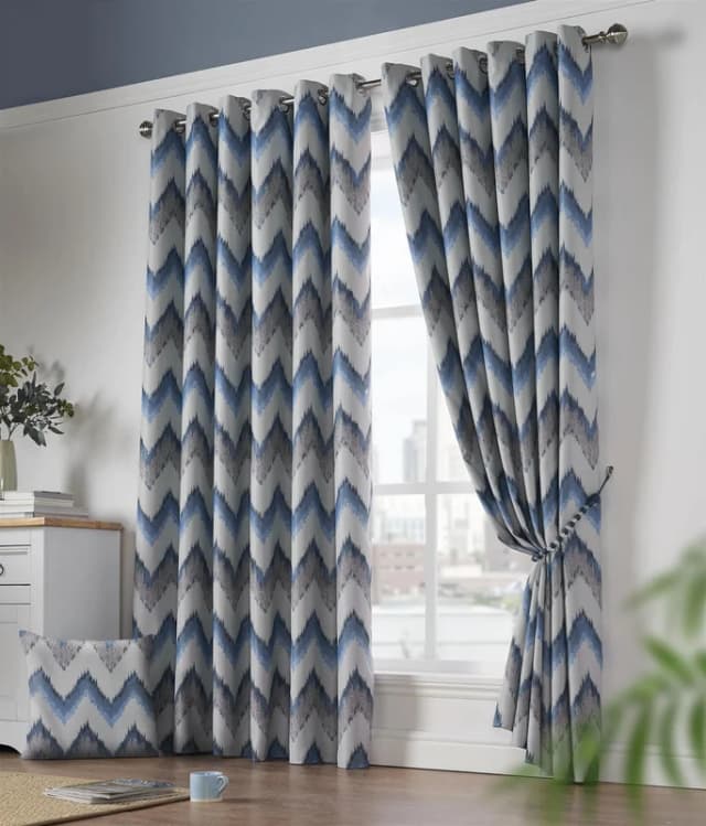 Alan Symonds - Oslo Eyelet Ring Top Curtains Thermally Efficient Blackout Curtain Blue 66x72' 124024827