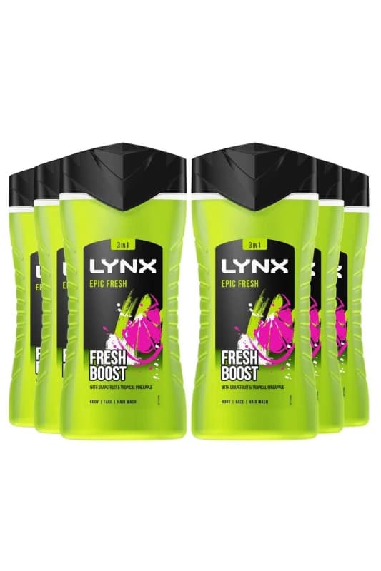 Lynx 'Shower Gel' Epic Fresh Grapefruit & Tropical 225ml 6 Pk Green male