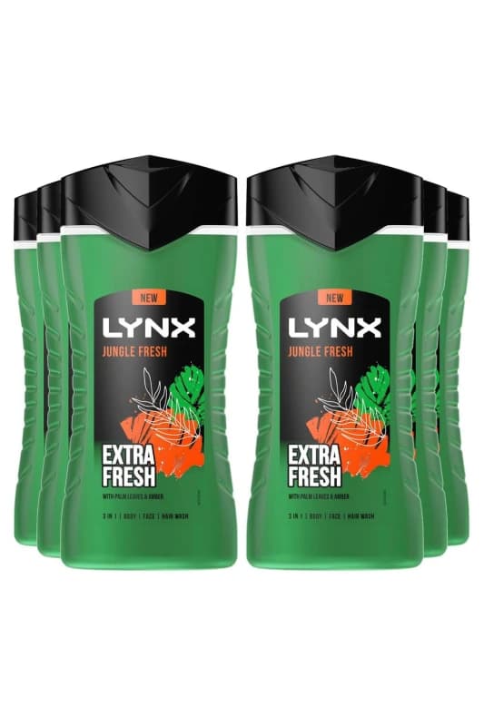 Lynx 3in1 Body, Face & Hair Wash 'Shower Gel' 225ml 6 Pack Green male