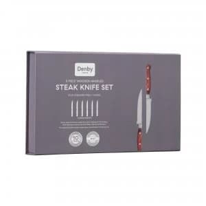 Wooden Handled Steak Knives 6 Piece Set