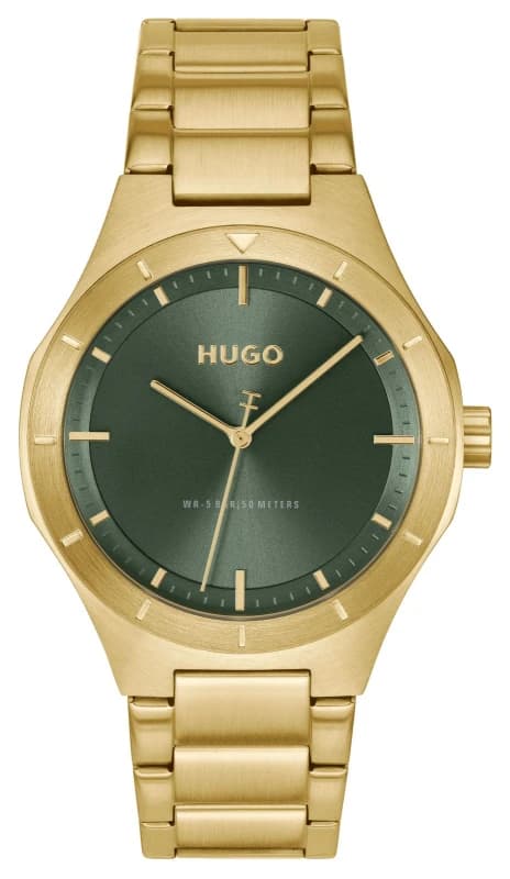 HUGO 1530449 #LIT Three-Hand Quartz (42mm) Green Dial / Gold Watch