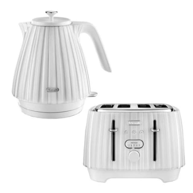 DeLonghi Ballerina 1.7L Kettle & 4 Slice Toaster Set, White - DeLonghi DLPK7