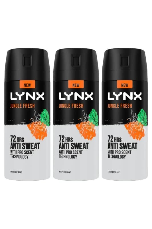 Lynx Jungle Fresh AntiSweat 'Anti-Perspirant' Body Spray,3x150ml Orange male